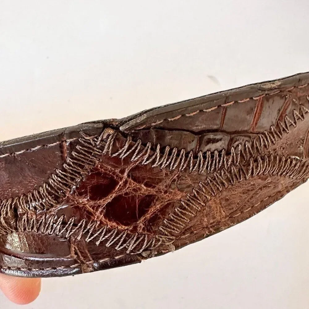 Vintage JUSTIN Mens Brown Belt 42 L Crocodile Genuine Exotic Leather Western - Picture 8 of 10